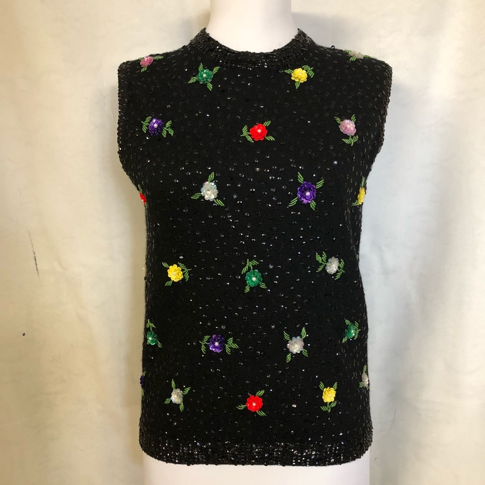Vintage 60s Hand beaded and sequin Lambs wool Tank